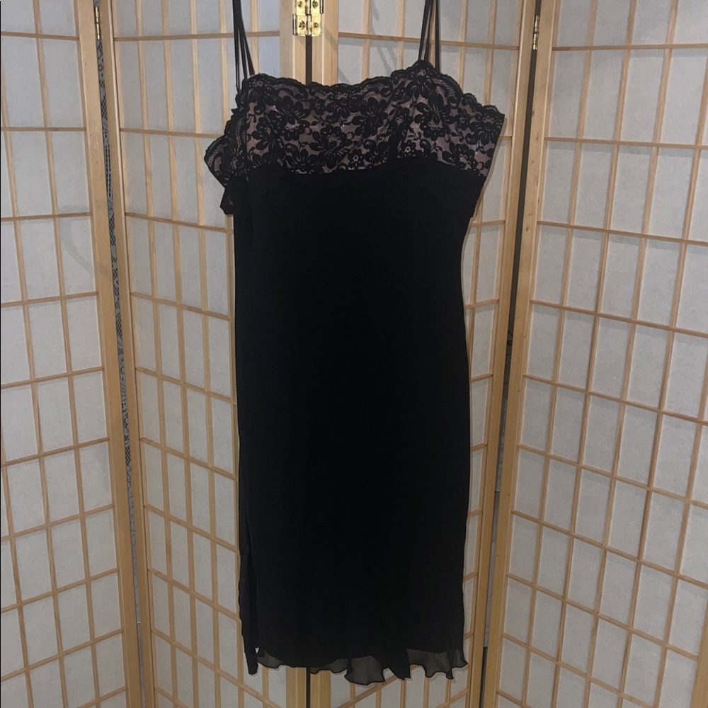 Vintage Express Black and Pink Lace Midi Dress